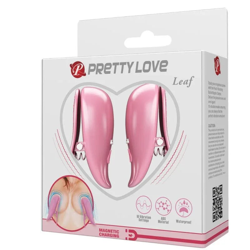 PRETTY LOVE Leaf Vibrierende Nippelklemmen Rosa – 10 Modi, USB - Vanelion Paradise