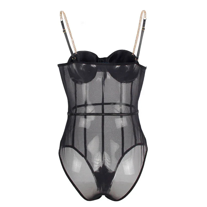 SUBBLIME - SCHWARZER BODY MIT KETTEN-HOSENTRGERN S/M - Vanelion Paradise