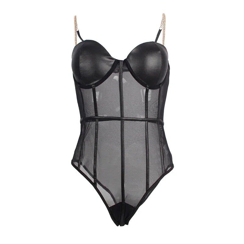 SUBBLIME - SCHWARZER BODY MIT KETTEN-HOSENTRGERN S/M - Vanelion Paradise