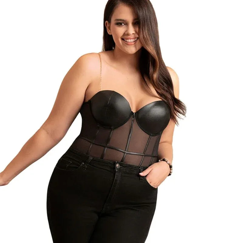 SUBBLIME - SCHWARZER BODY MIT KETTEN-HOSENTRGERN S/M - Vanelion Paradise