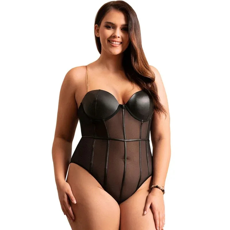 SUBBLIME - SCHWARZER BODY MIT KETTEN-HOSENTRGERN S/M - Vanelion Paradise