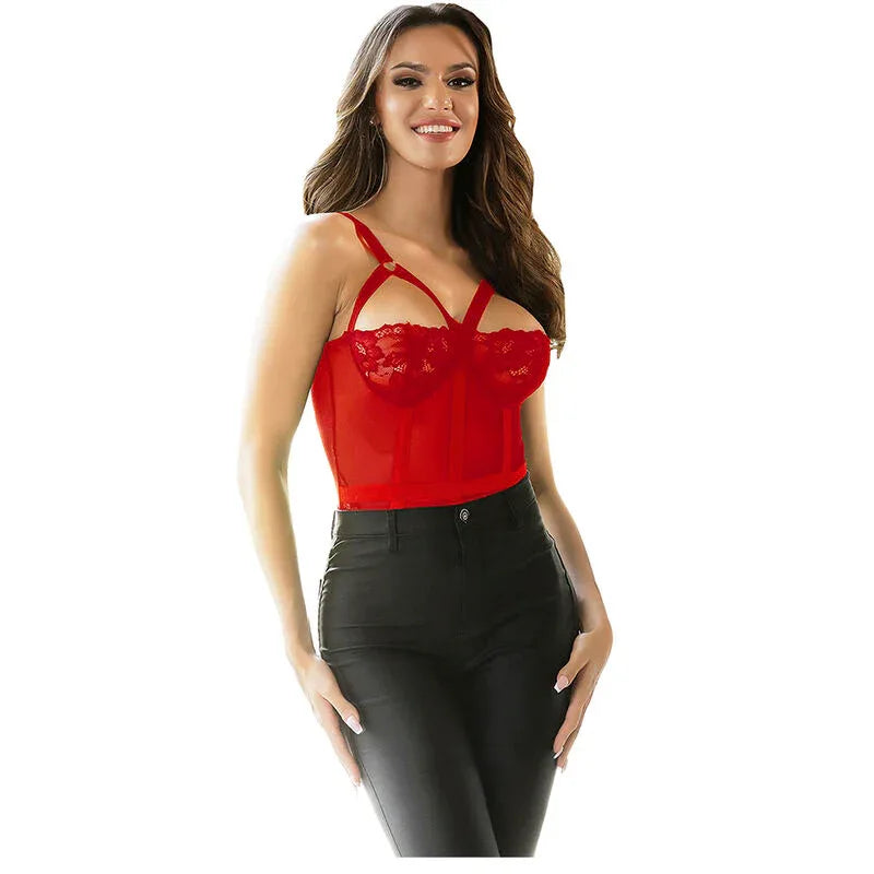 SUBBLIME - TEDDY MIT STRUMPFBAND-DETAIL BRUST ROT S/M - Vanelion Paradise