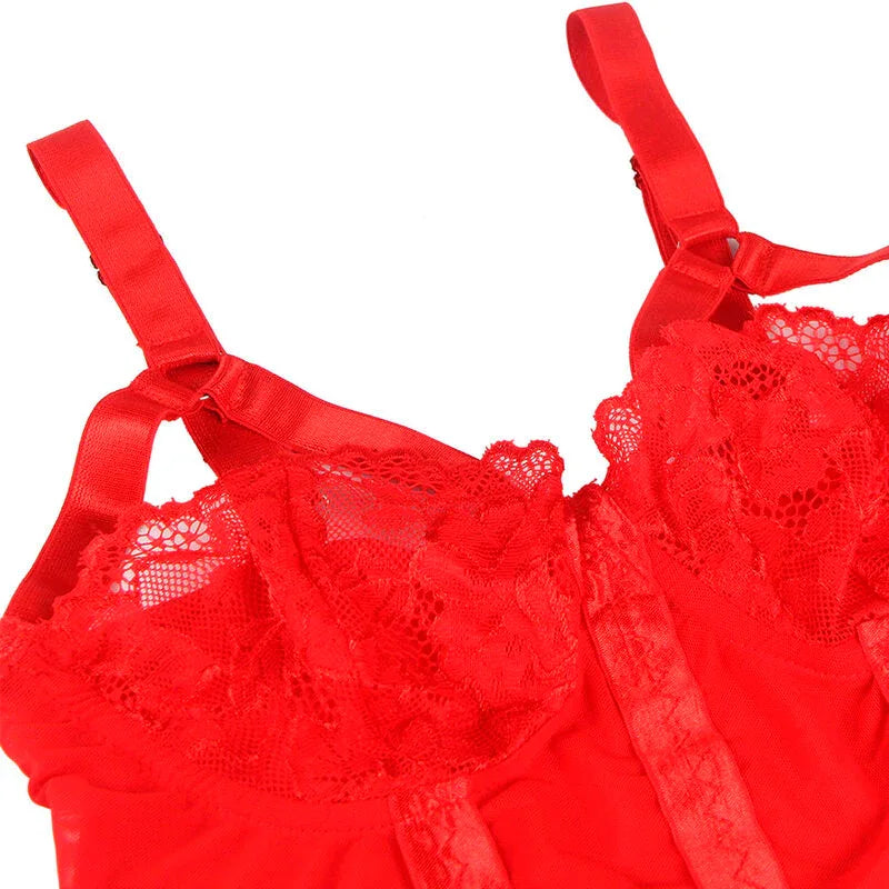 SUBBLIME - TEDDY MIT STRUMPFBAND-DETAIL BRUST ROT S/M - Vanelion Paradise