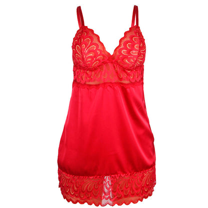 SUBBLIME - SATIN-BABYDOLL MIT SPITZE ROT S/M