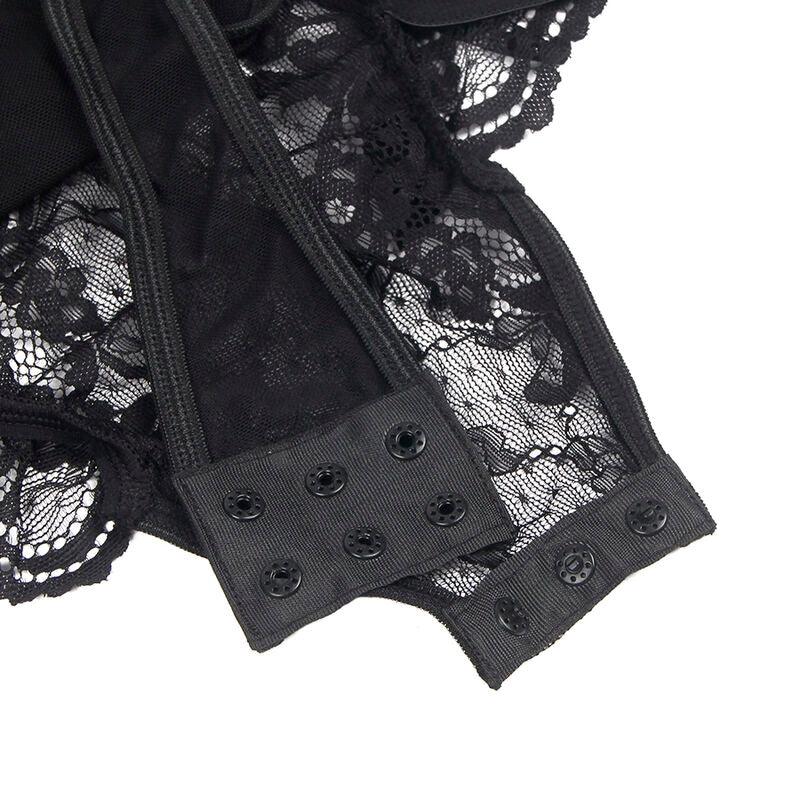 SUBBLIME - TEDDY MIT STRUMPFBAND MIT SPITZENDETAIL UND STREIFEN SCHWARZ S/M - Vanelion Paradise