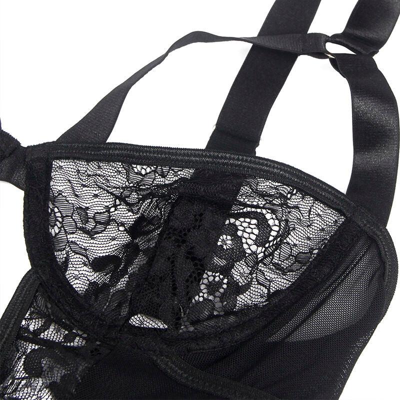 SUBBLIME - TEDDY MIT STRUMPFBAND MIT SPITZENDETAIL UND STREIFEN SCHWARZ S/M - Vanelion Paradise