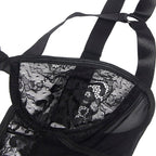 SUBBLIME - TEDDY MIT STRUMPFBAND MIT SPITZENDETAIL UND STREIFEN SCHWARZ S/M - Vanelion Paradise