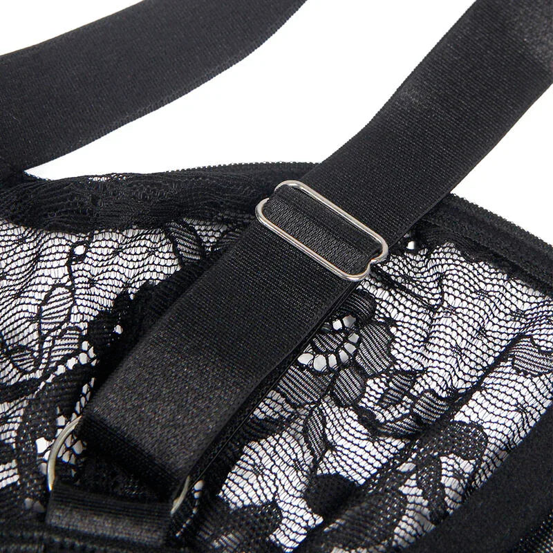 SUBBLIME - TEDDY MIT STRUMPFBAND MIT SPITZENDETAIL UND STREIFEN SCHWARZ S/M - Vanelion Paradise
