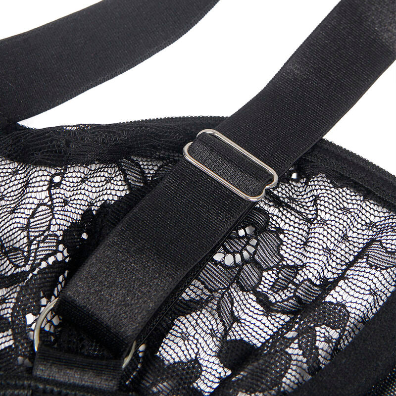 SUBBLIME - TEDDY MIT STRUMPFBAND MIT SPITZENDETAIL UND STREIFEN SCHWARZ L/XL