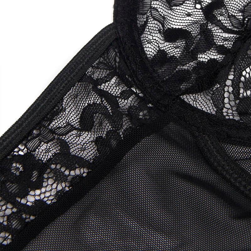 SUBBLIME - TEDDY MIT STRUMPFBAND MIT SPITZENDETAIL UND STREIFEN SCHWARZ S/M - Vanelion Paradise