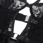 SUBBLIME - TEDDY MIT STRUMPFBAND MIT SPITZENDETAIL UND STREIFEN SCHWARZ S/M - Vanelion Paradise