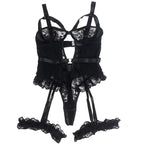 SUBBLIME - TEDDY MIT STRUMPFBAND MIT SPITZENDETAIL UND STREIFEN SCHWARZ S/M - Vanelion Paradise