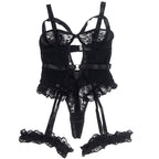 SUBBLIME - TEDDY MIT STRUMPFBAND MIT SPITZENDETAIL UND STREIFEN SCHWARZ L/XL