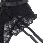 SUBBLIME - TEDDY MIT STRUMPFBAND MIT SPITZENDETAIL UND STREIFEN SCHWARZ S/M - Vanelion Paradise