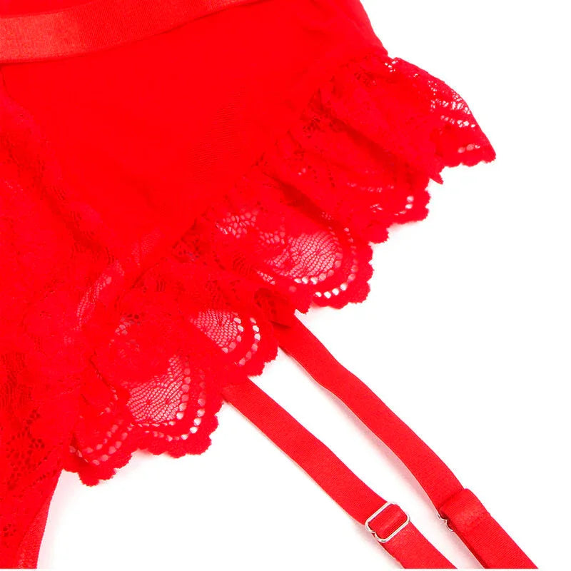 SUBBLIME - TEDDY MIT STRUMPFBAND MIT SPITZENDETAIL UND STREIFEN ROT S/M - Vanelion Paradise