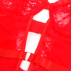 SUBBLIME - TEDDY MIT STRUMPFBAND MIT SPITZENDETAIL UND STREIFEN ROT L/XL
