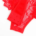 SUBBLIME - TEDDY MIT STRUMPFBAND MIT SPITZENDETAIL UND STREIFEN ROT S/M - Vanelion Paradise