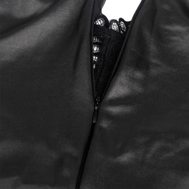 SUBBLIME Wetlook & Spitze – Sexy Lederoptik-Kleid S/M (schwarz), figurbetonend & elastisch - Vanelion Paradise