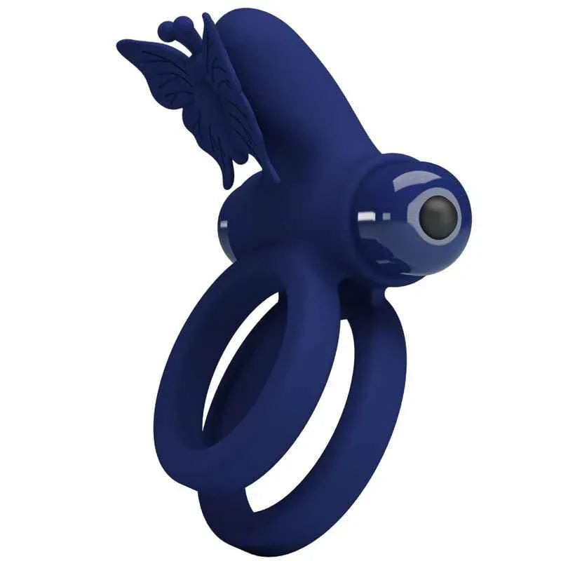 PRETTY LOVE - JAMELE DOPPELRING MIT VIBRATION & SCHMETTERLINGSTIMULATOR BLAU - Vanelion Paradise