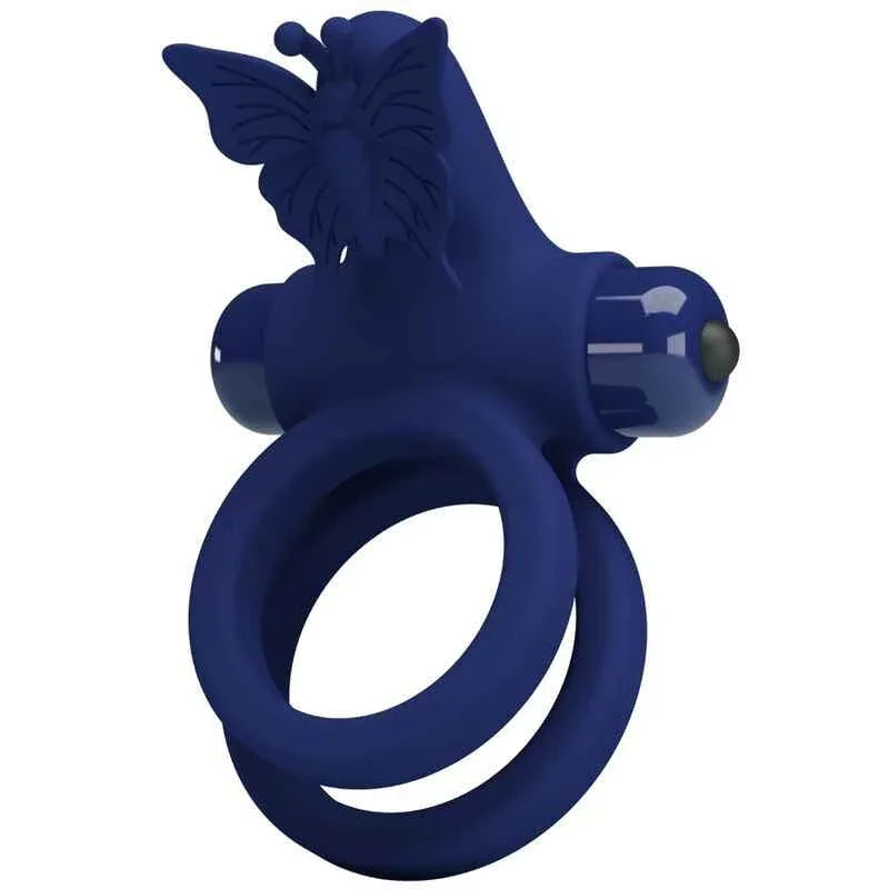 PRETTY LOVE - JAMELE DOPPELRING MIT VIBRATION & SCHMETTERLINGSTIMULATOR BLAU - Vanelion Paradise