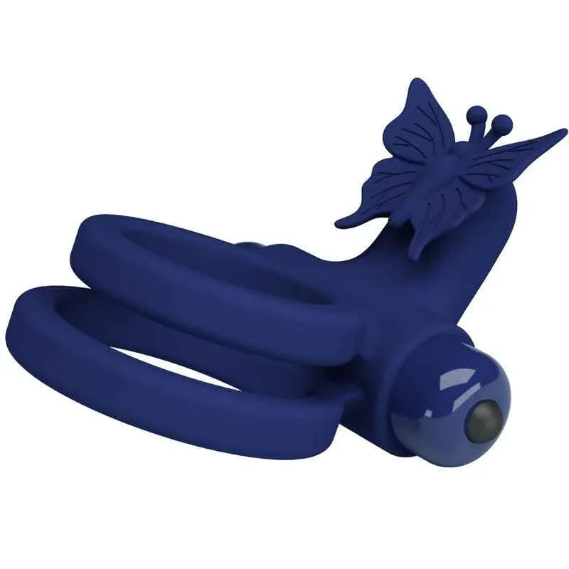 PRETTY LOVE - JAMELE DOPPELRING MIT VIBRATION & SCHMETTERLINGSTIMULATOR BLAU - Vanelion Paradise