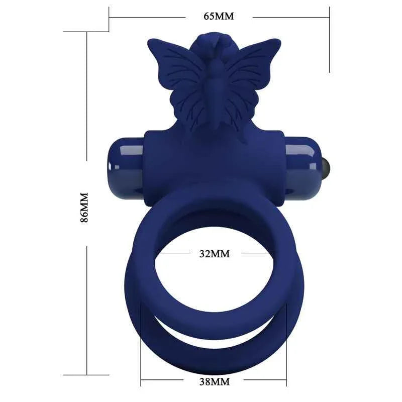 PRETTY LOVE - JAMELE DOPPELRING MIT VIBRATION & SCHMETTERLINGSTIMULATOR BLAU - Vanelion Paradise