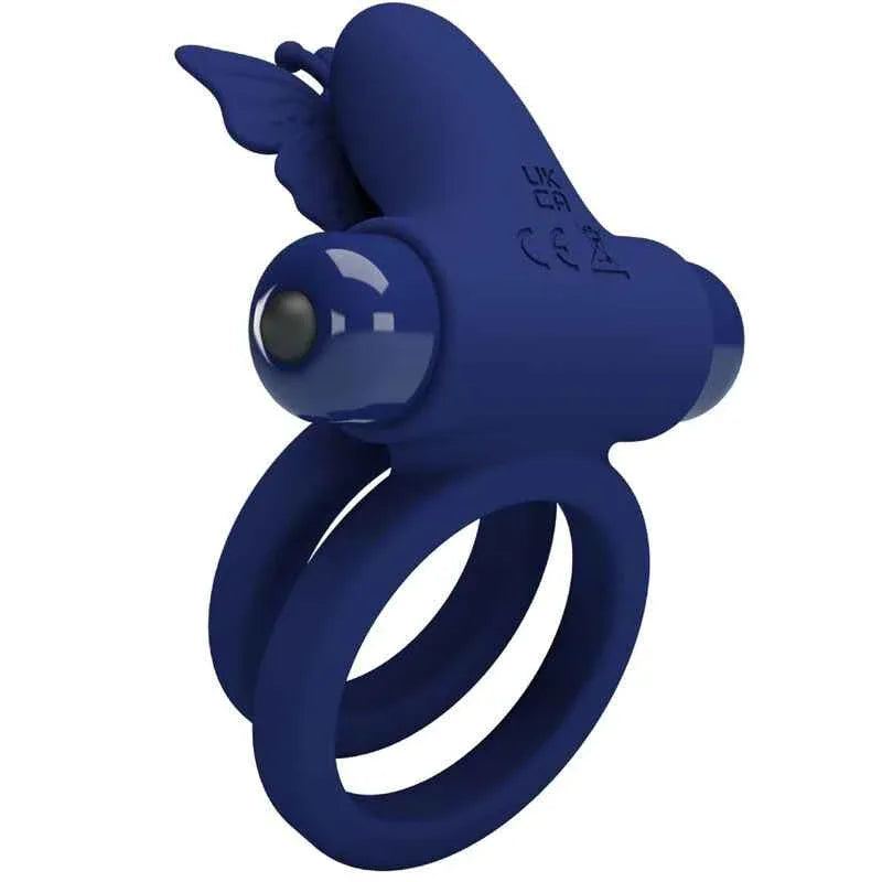 PRETTY LOVE - JAMELE DOPPELRING MIT VIBRATION & SCHMETTERLINGSTIMULATOR BLAU - Vanelion Paradise