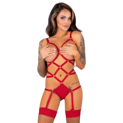 LIVCO CORSETTI FASHION - THIARA LC 20213 SET BODY + STRÜMPFE ROT S/M