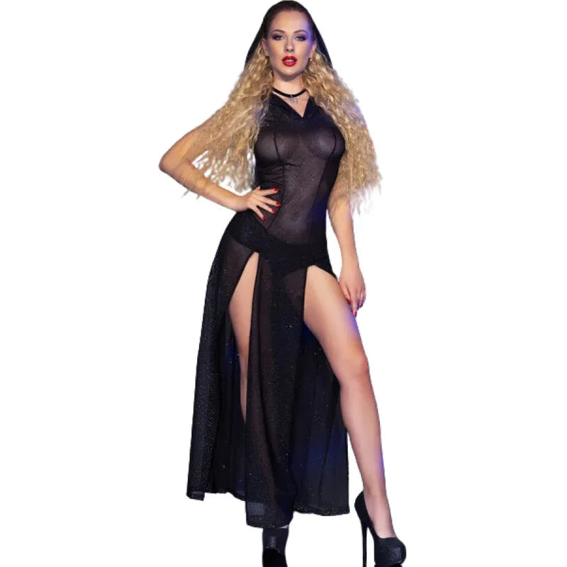 CHILIROSE - CR 4685 LANGES KLEID MIT KAPUZE SCHWARZ M - Vanelion Paradise