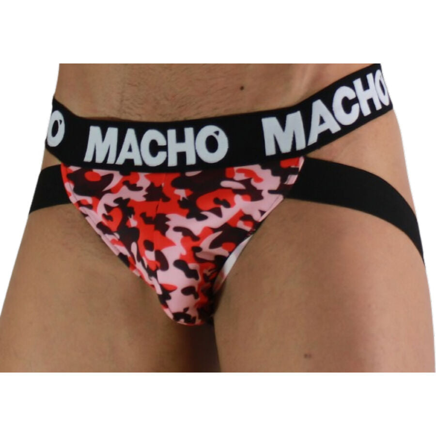 Macho MX28MR Camouflage-Jockstrap Rot L, seitliche Ansicht am Model