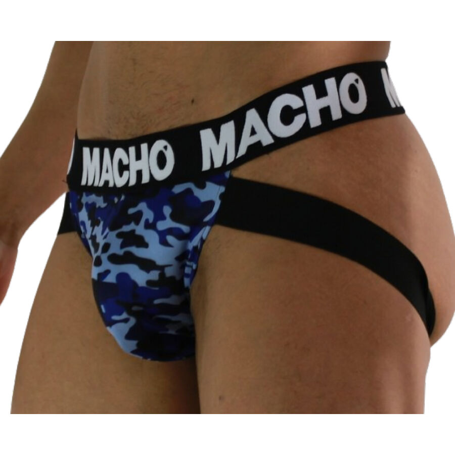 Macho MX28MA Camouflage-Jockstrap Blau L, seitliche Ansicht am Model