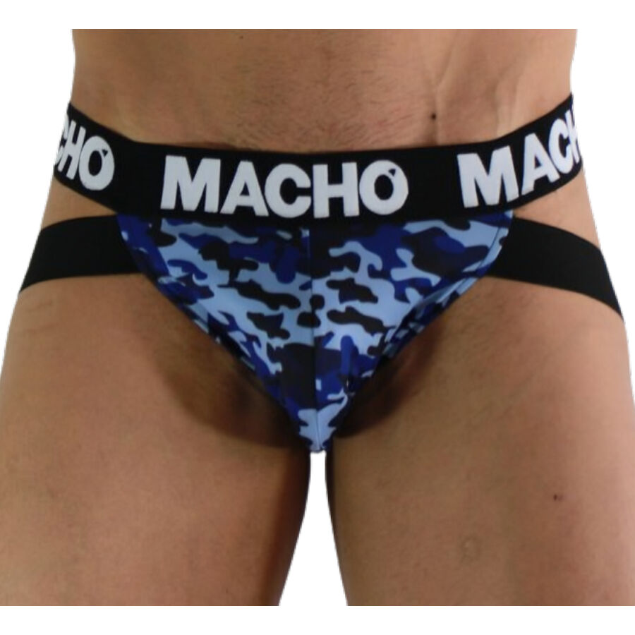 Macho MX28MA Camouflage-Jockstrap Blau L, Vorderansicht am Model