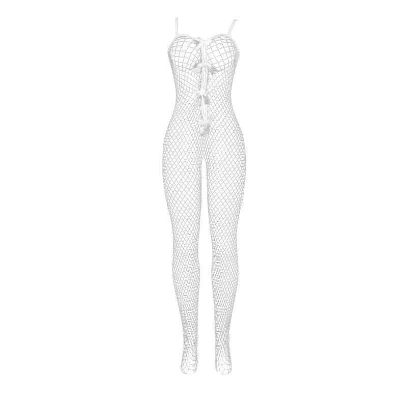 SUBBLIME - 951740 BODYSTOCKING WEISSES NETZ MIT SCHLEIFEN IM SCHRITT EINE GRÖSSE - Vanelion Paradise