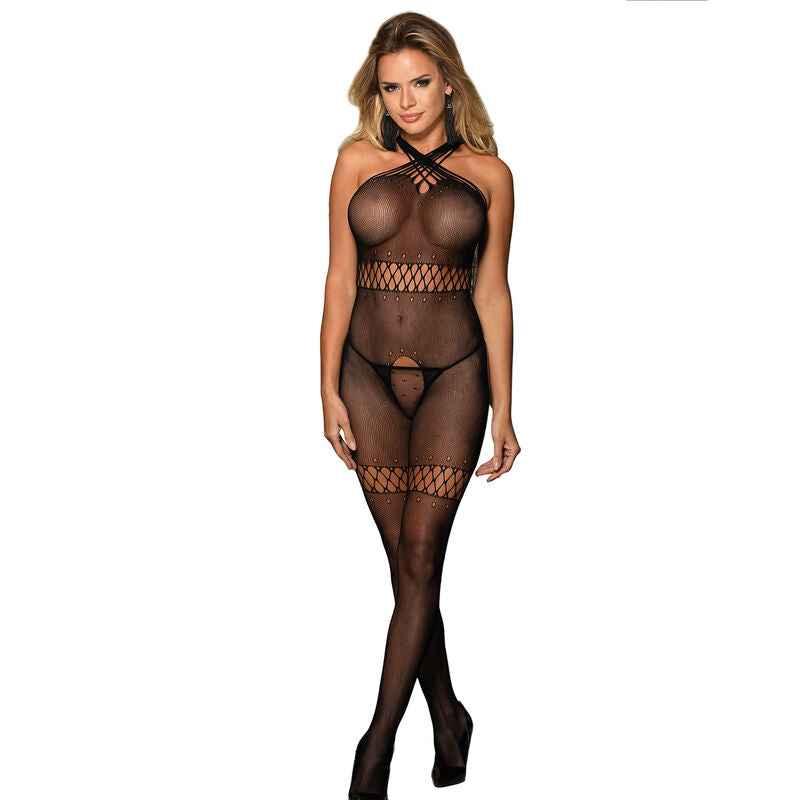 SUBBLIME - 951948 NETZ-BODYSTOCKING MIT GEKREUZTEN HALSTRGERN SCHWARZ EINE GRÖSSE - Vanelion Paradise