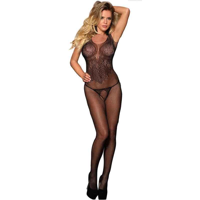 SUBBLIME - 951962 NETZ-BODYSTOCKING OHNE SCHRITT UND BLUMENMUSTER SCHWARZ EINE GRÖSSE - Vanelion Paradise