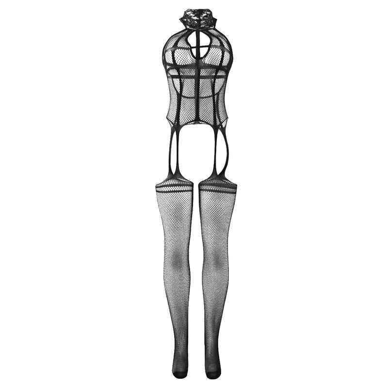 SUBBLIME - 951986 NETZ-BODYSTOCKING OHNE SCHRITT MIT PRINTS AM HALS SCHWARZ EINE GRÖSSE - Vanelion Paradise
