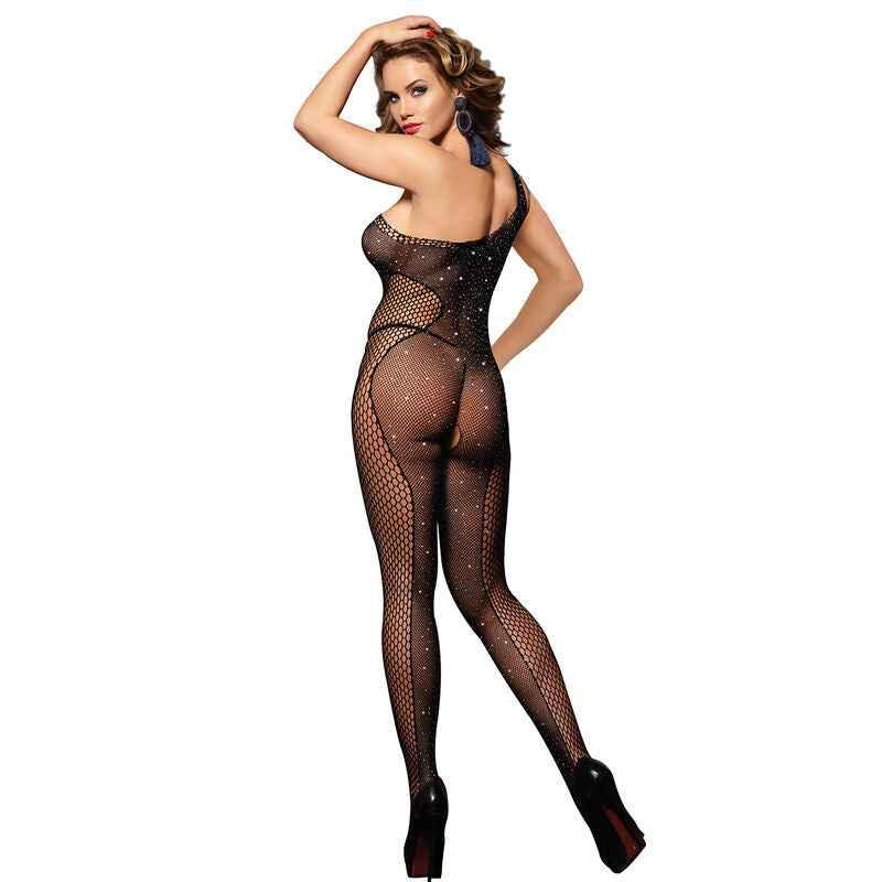 SUBBLIME - 952037 ONE SHOULDER FISHNET BODYSTOCKING MIT DIAMANTEN SCHWARZ EINE GRÖSSE - Vanelion Paradise