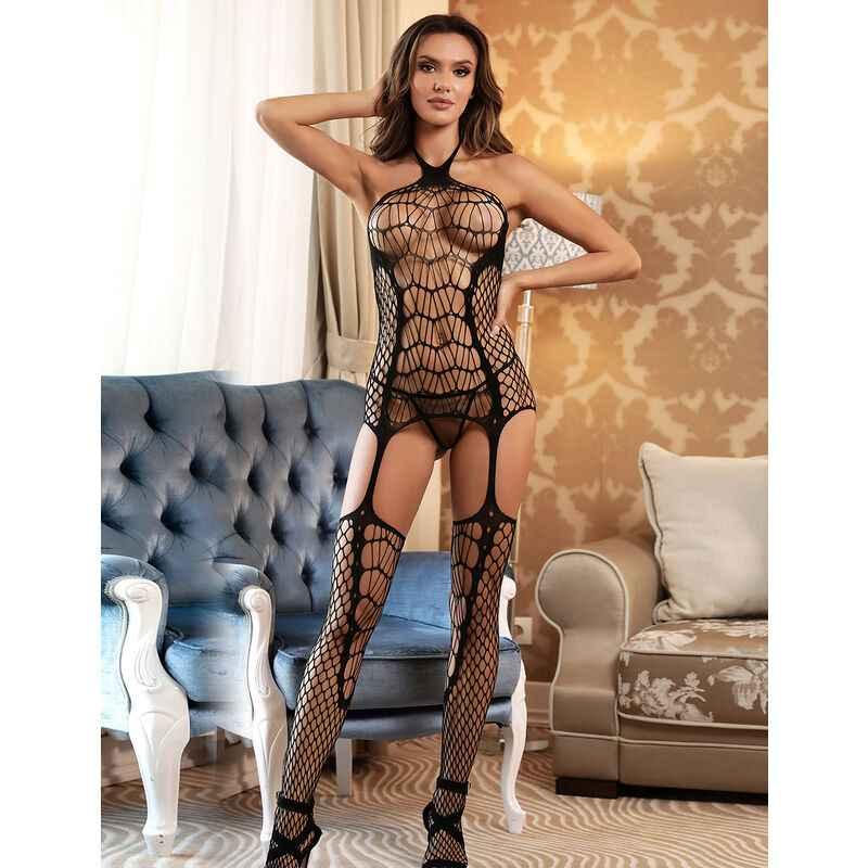 SUBBLIME - 952105 NETZ-BODYSTOCKING OHNE SCHRITT NECKHOLDER UND OFFENEM RÜCKEN SCHWARZ EINE GRÖSSE - Vanelion Paradise