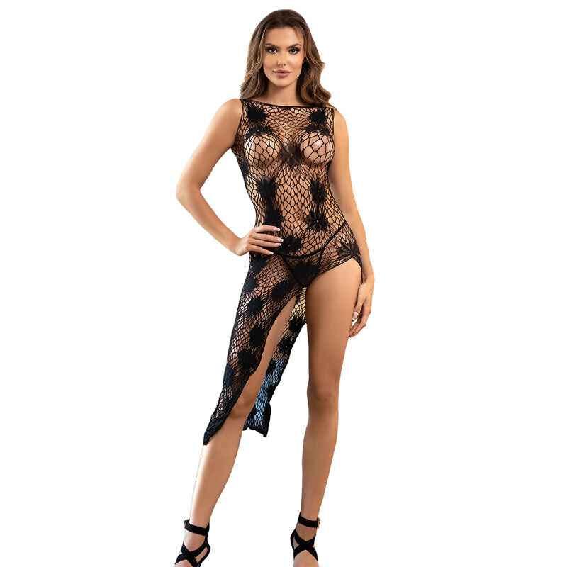 SUBBLIME - 952129 NETZ-BODYSTOCKING MIT KLEIDDESIGN UND BLUMENDETAILS SCHWARZ EINE GRÖSSE - Vanelion Paradise