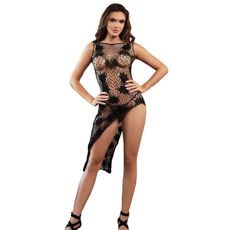SUBBLIME - 952129 NETZ-BODYSTOCKING MIT KLEIDDESIGN UND BLUMENDETAILS SCHWARZ EINE GRÖSSE - Vanelion Paradise