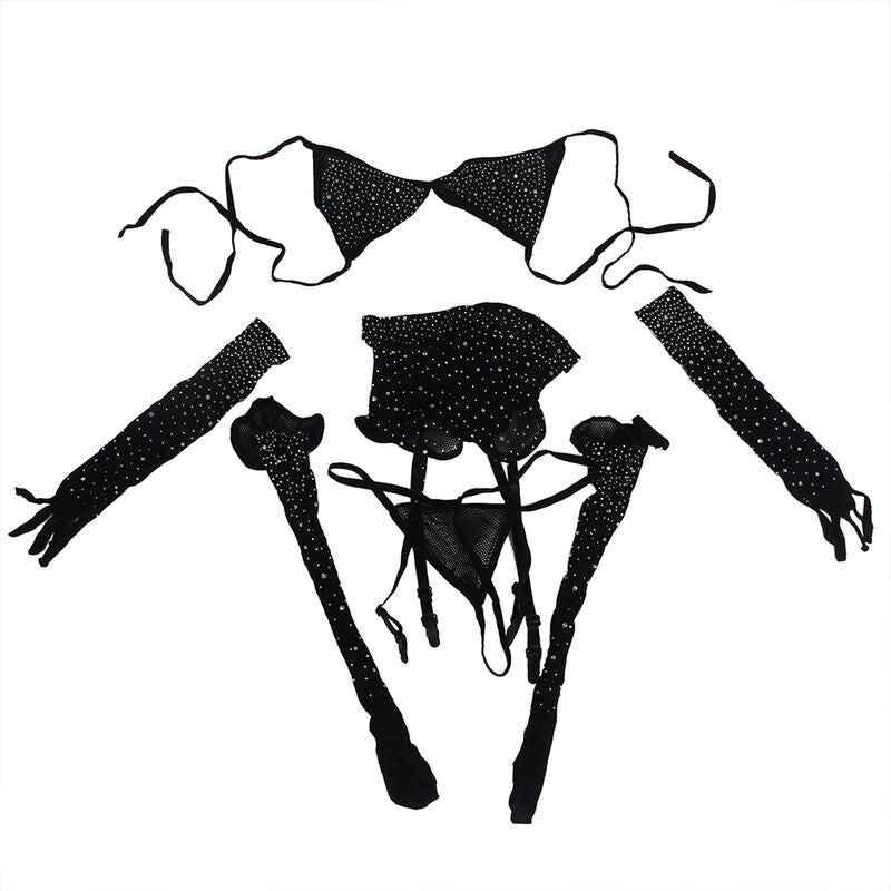 SUBBLIME - 952174 NETZ-BODYSTOCKING MIT HANDSCHUHEN UND DIAMANTEN SCHWARZ EINE GRÖSSE - Vanelion Paradise