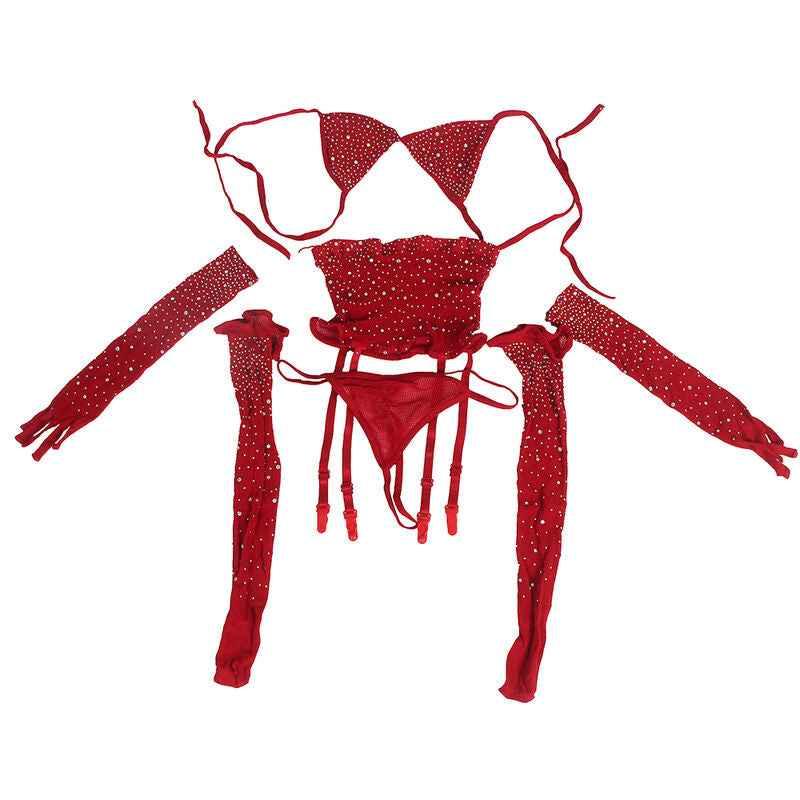 SUBBLIME - 952181 NETZ-BODYSTOCKING MIT HANDSCHUHEN UND DIAMANTEN ROT EINE GRÖSSE - Vanelion Paradise