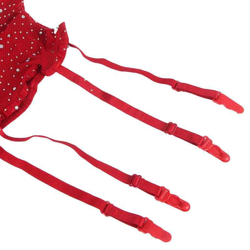 SUBBLIME - 952181 NETZ-BODYSTOCKING MIT HANDSCHUHEN UND DIAMANTEN ROT EINE GRÖSSE - Vanelion Paradise