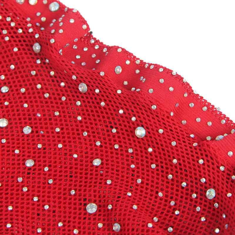 SUBBLIME - 952181 NETZ-BODYSTOCKING MIT HANDSCHUHEN UND DIAMANTEN ROT EINE GRÖSSE - Vanelion Paradise