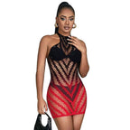 SUBBLIME - 952242 ROTER UND SCHWARZER KLEID AUS ELASTISCHEM NETZ MIT ABGESCHNITTENEM DEGRAD EINE GRÖSSE - Vanelion Paradise