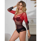 SUBBLIME - 952259 ROTER UND SCHWARZER KLEID MIT LANGEN RMELN UND ELASTISCHEM NETZVERLAUF EINE GRÖSSE - Vanelion Paradise