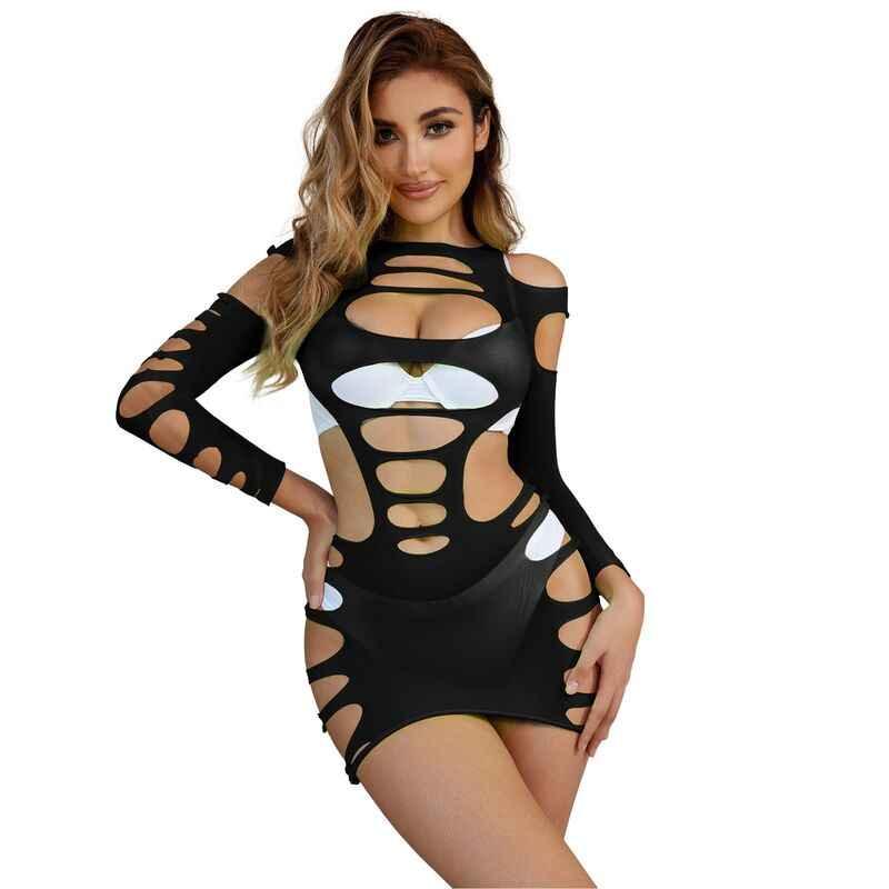 SUBBLIME - 952266 LANGRMELIGER ELASTISCHER NETZ-KLEID SCHWARZ EINE GRÖSSE - Vanelion Paradise