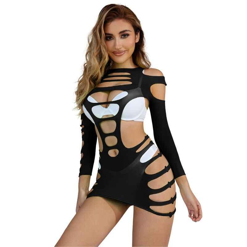 SUBBLIME - 952266 LANGRMELIGER ELASTISCHER NETZ-KLEID SCHWARZ EINE GRÖSSE - Vanelion Paradise