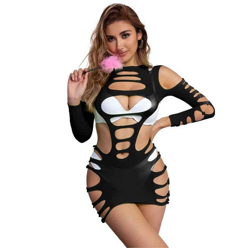 SUBBLIME - 952266 LANGRMELIGER ELASTISCHER NETZ-KLEID SCHWARZ EINE GRÖSSE - Vanelion Paradise