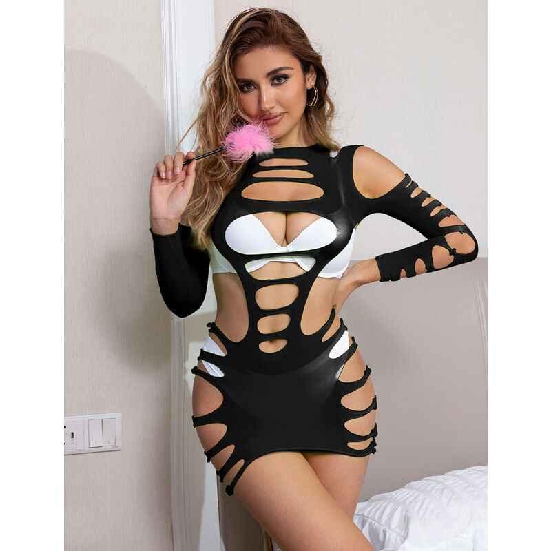 SUBBLIME - 952266 LANGRMELIGER ELASTISCHER NETZ-KLEID SCHWARZ EINE GRÖSSE - Vanelion Paradise
